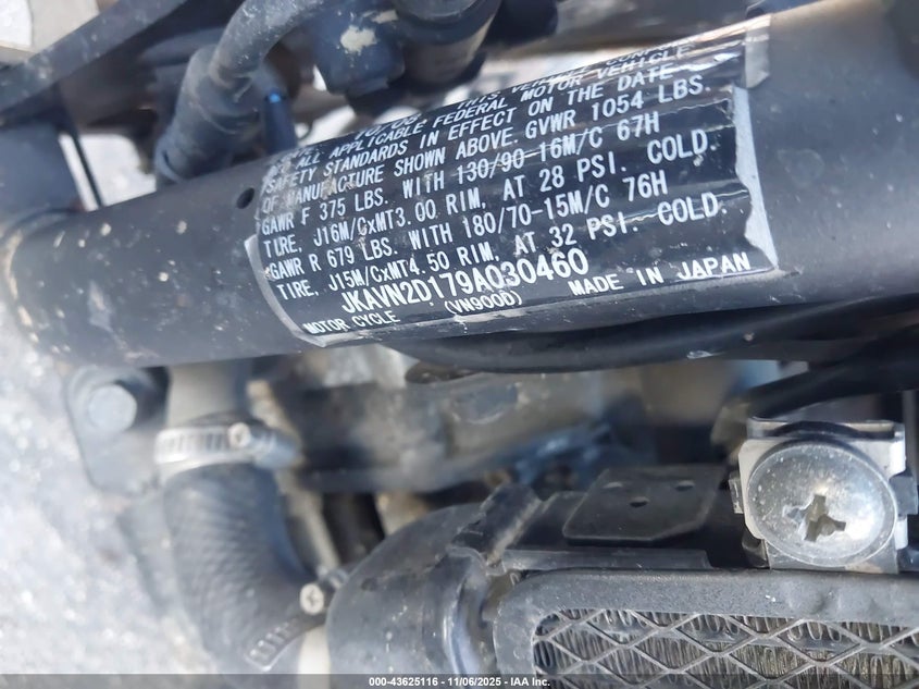 2009 Kawasaki Vn900 D VIN: JKAVN2D179A030460 Lot: 43625116