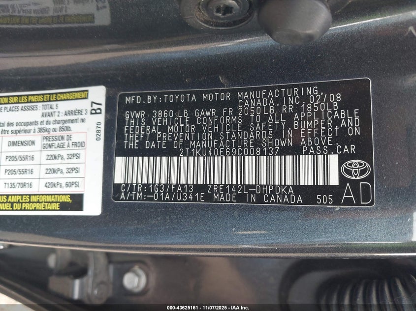 2009 Toyota Matrix VIN: 2T1KU40E69C008137 Lot: 43625161