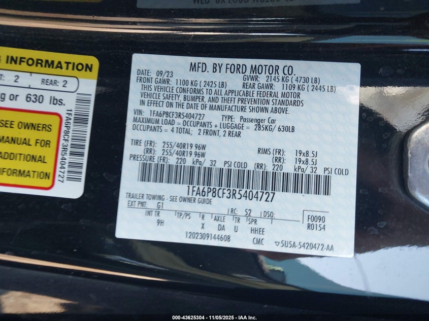 2024 FORD MUSTANG GT PREMIUM FASTBACK - 1FA6P8CF3R5404727