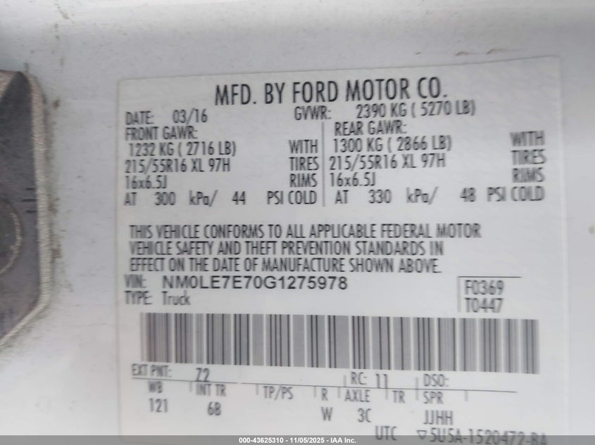 2016 FORD TRANSIT CONNECT XL NM0LE7E70G1275978