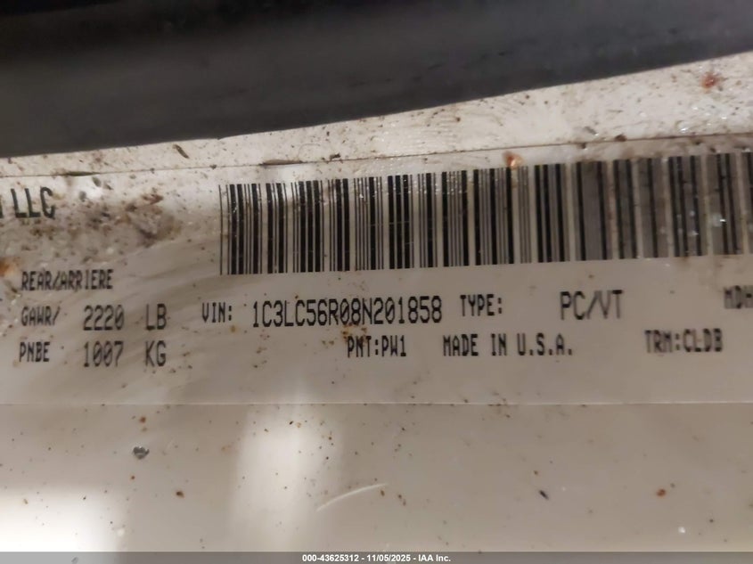 2008 Chrysler Sebring Touring VIN: 1C3LC56R08N201858 Lot: 43625312