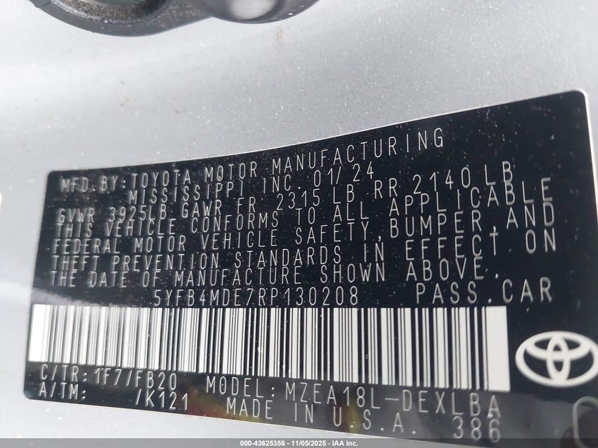 2024 TOYOTA COROLLA LE - 5YFB4MDE7RP130208