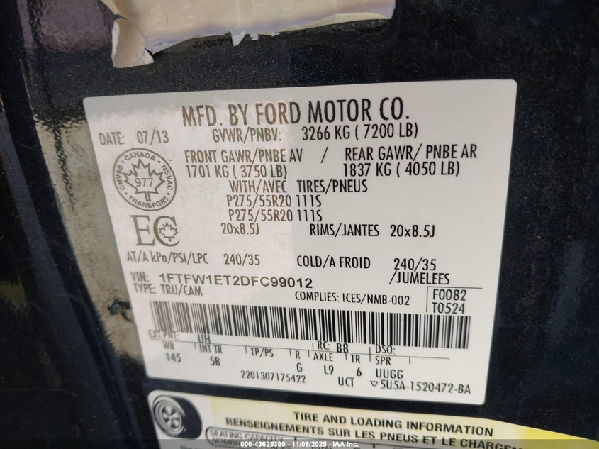 1FTFW1ET2DFC99012 2013 FORD F-150 photo no. 9