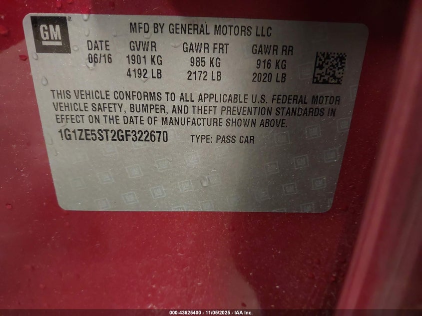 2016 CHEVROLET MALIBU 1LT - 1G1ZE5ST2GF322670