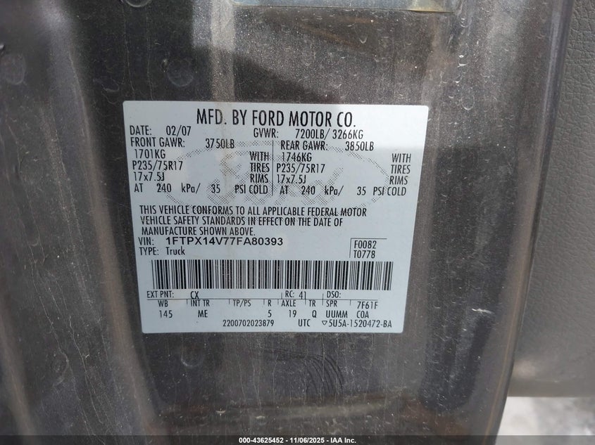 1FTPX14V77FA80393 2007 FORD F-150 photo no. 9