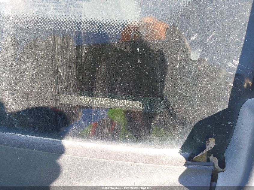 2009 Kia Spectra Lx VIN: KNAFE221895659535 Lot: 43625505