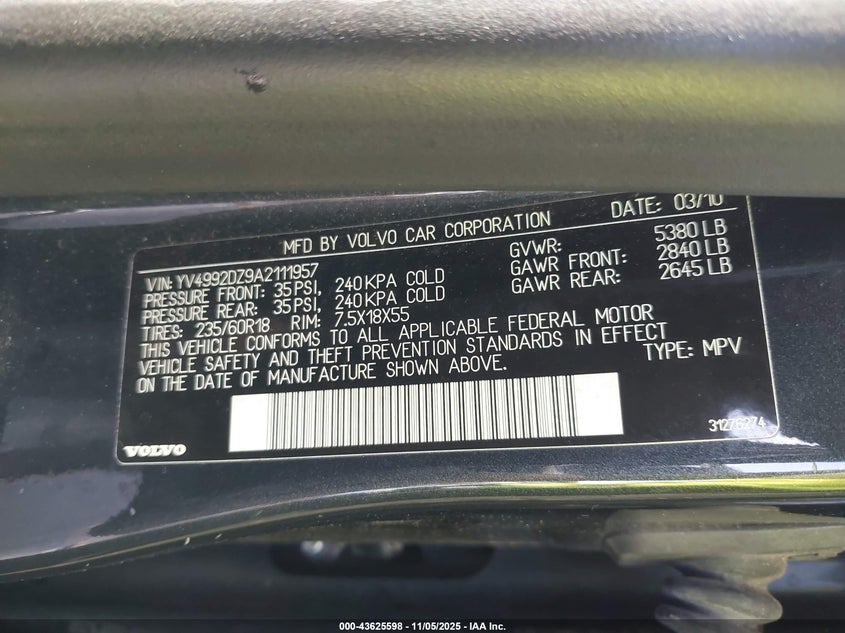 YV4992DZ9A2111957 2010 VOLVO XC60 photo no. 9