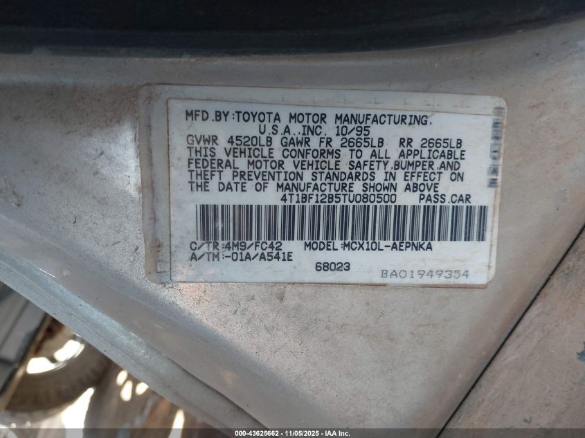 1996 Toyota Avalon VIN: 4T1BF12B5TVB80500 Lot: 43625662