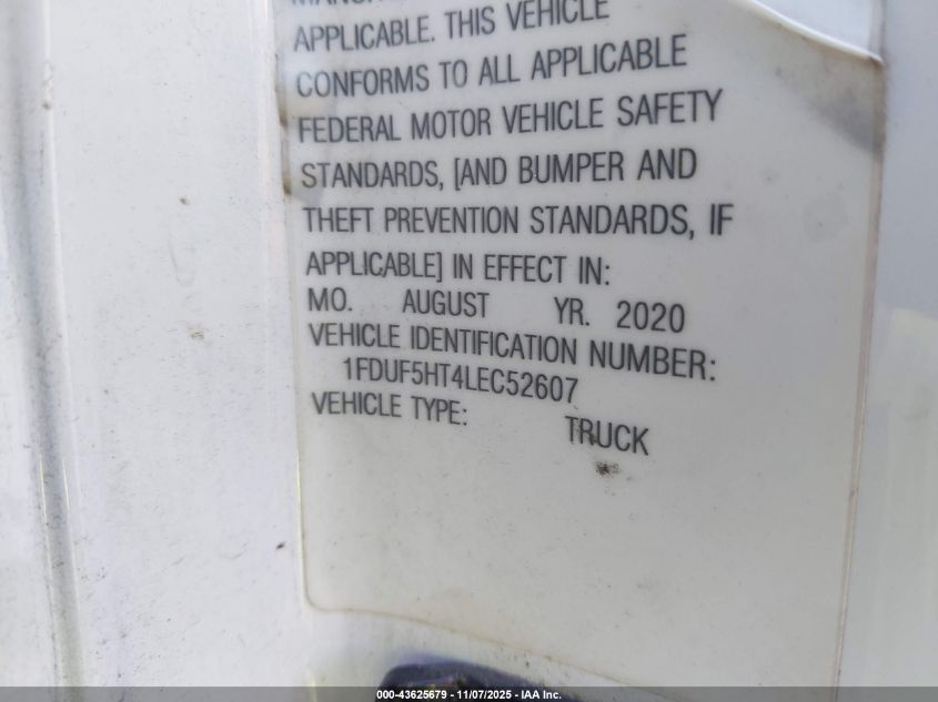 2020 Ford F-550 Chassis Xlt VIN: 1FDUF5HT4LEC52607 Lot: 43625679