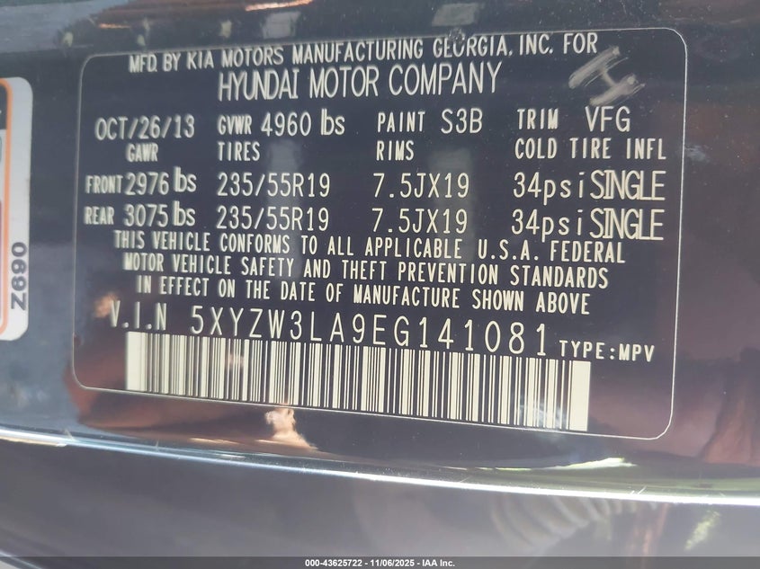 2014 HYUNDAI SANTA FE SPORT 2.0L TURBO 5XYZW3LA9EG141081