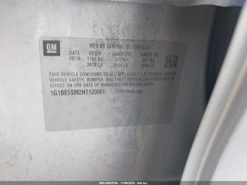 2017 CHEVROLET CRUZE LT AUTO 1G1BE5SM2H7120661