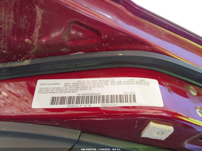 2009 Subaru Tribeca Limited 5-Passenger/Special Edition 5-Passenger VIN: 4S4WX92D594402091 Lot: 43625786