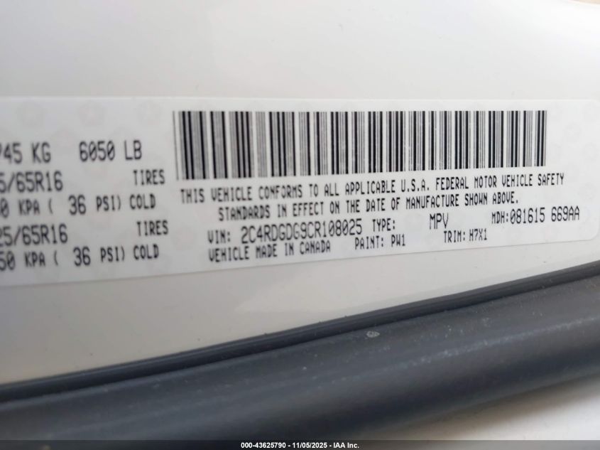 2012 Dodge Grand Caravan Crew VIN: 2C4RDGDG9CR108025 Lot: 43625790