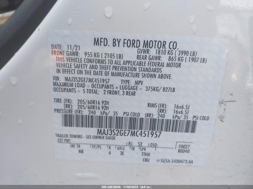 2021 FORD ECOSPORT SE - MAJ3S2GE7MC451957