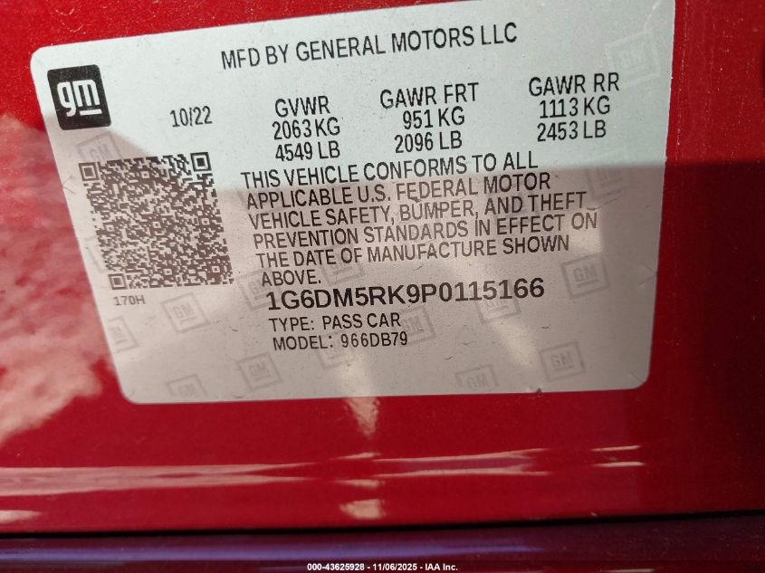 2023 Cadillac Ct5 Luxury VIN: 1G6DM5RK9P0115166 Lot: 43625928