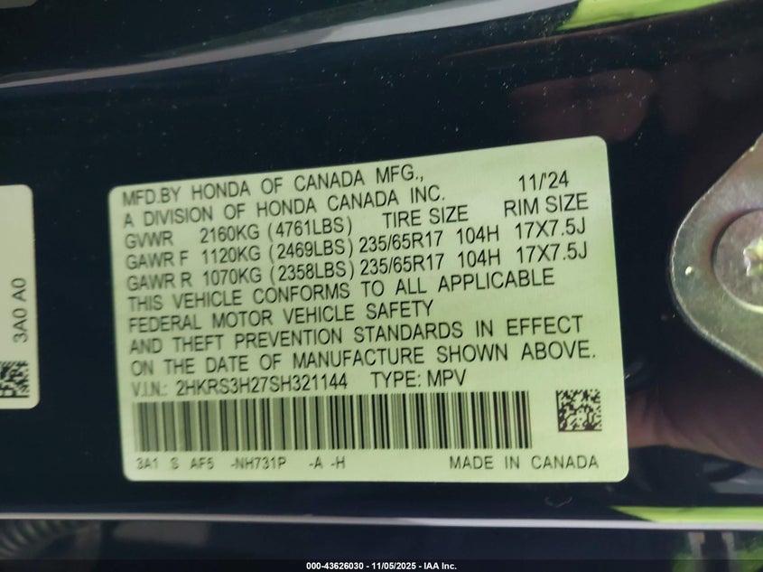 2025 HONDA CR-V LX 2WD - 2HKRS3H27SH321144