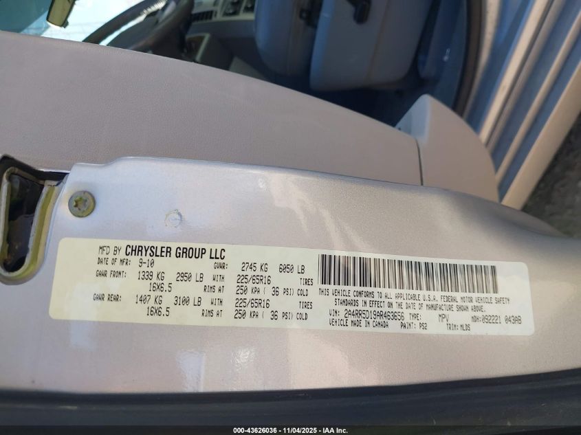 2010 Chrysler Town & Country Touring VIN: 2A4RR5D19AR463656 Lot: 43626036