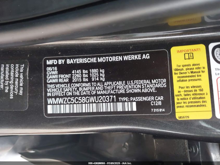 2016 Mini Countryman Cooper S VIN: WMWZC5C58GWU20371 Lot: 43626083