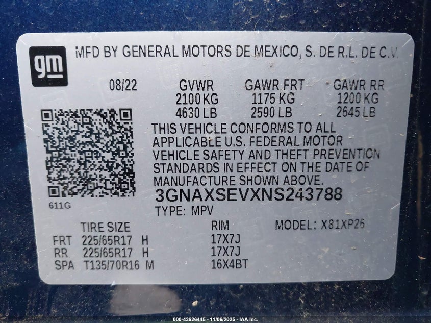 2022 CHEVROLET EQUINOX AWD LS - 3GNAXSEVXNS243788