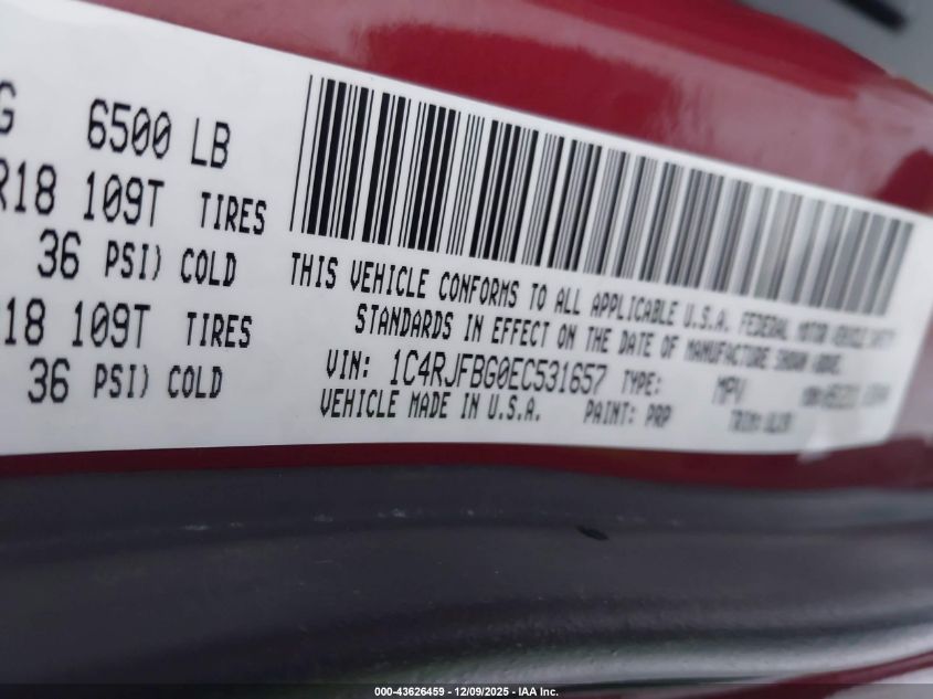 2014 Jeep Grand Cherokee Limited VIN: 1C4RJFBG0EC531657 Lot: 43626459