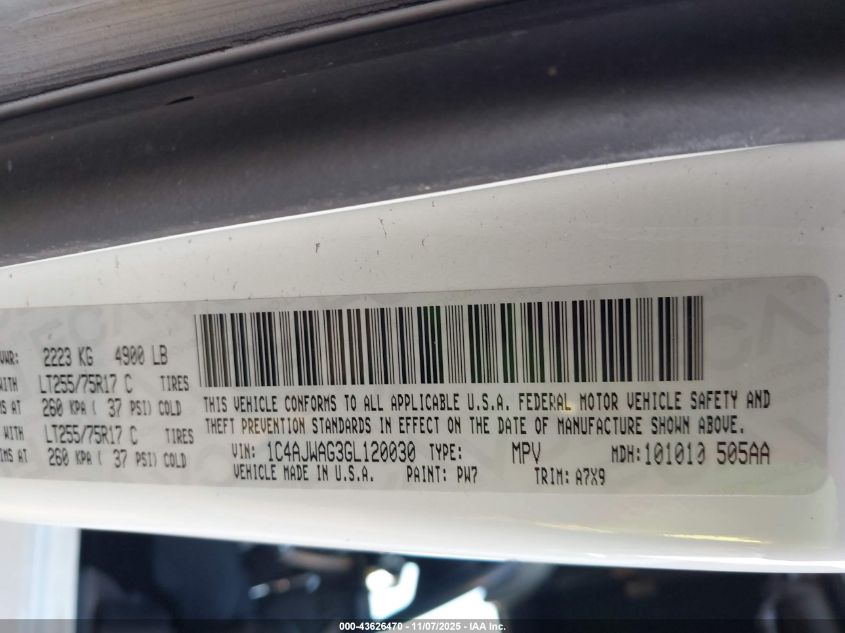 2016 Jeep Wrangler Willys Wheeler VIN: 1C4AJWAG3GL120030 Lot: 43626470