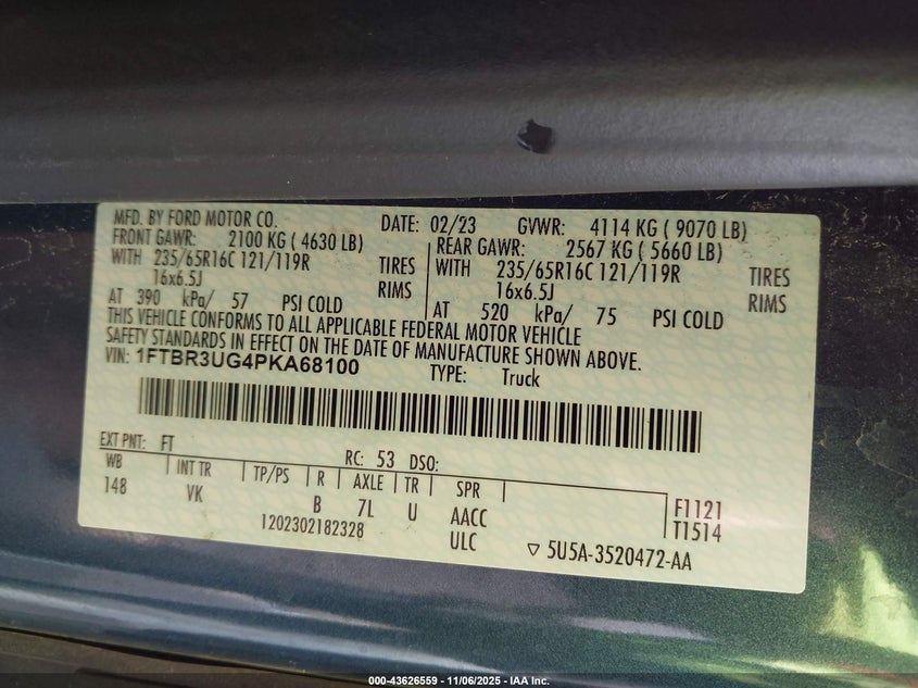 2023 FORD TRANSIT-250 CARGO VAN 1FTBR3UG4PKA68100