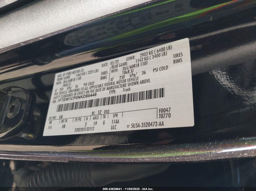 2022 FORD F-150 LARIAT 1FTEW1CP0NKD86448