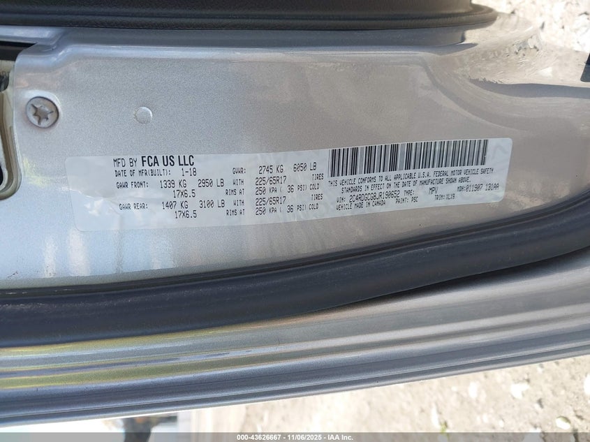 2018 Dodge Grand Caravan Sxt VIN: 2C4RDGCG8JR190652 Lot: 43626667