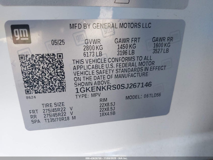 2025 GMC ACADIA FWD ELEVATION - 1GKENKRS0SJ267146