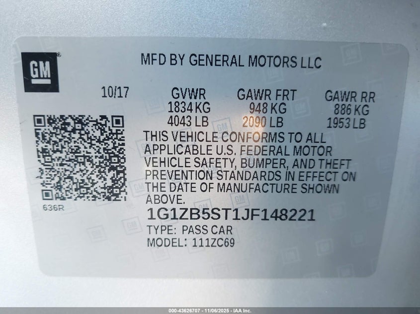 2018 CHEVROLET MALIBU 1LS 1G1ZB5ST1JF148221