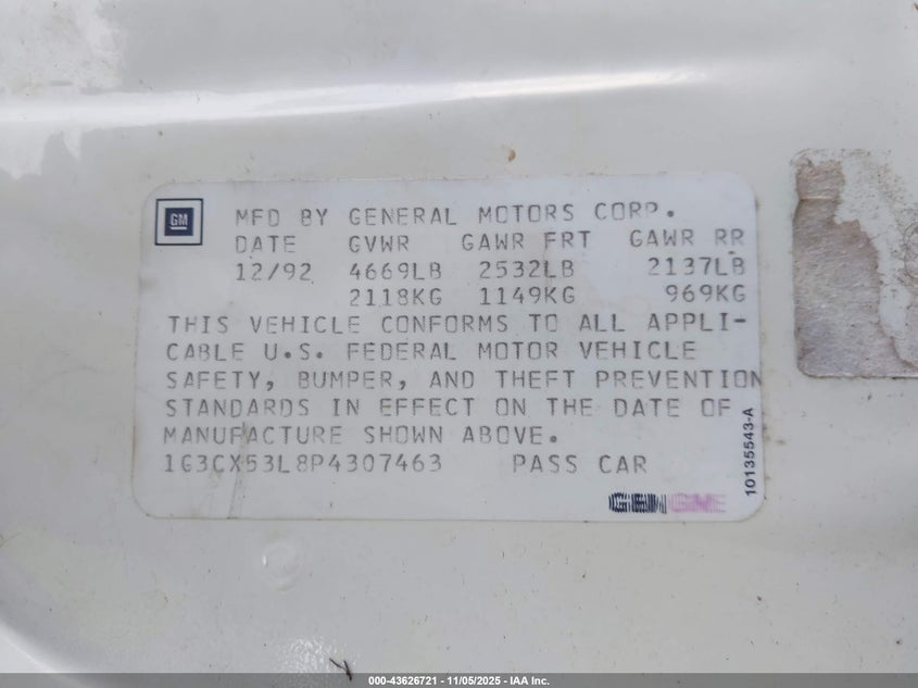 1G3CX53L8P4307463 1993 OLDSMOBILE 98 photo no. 9