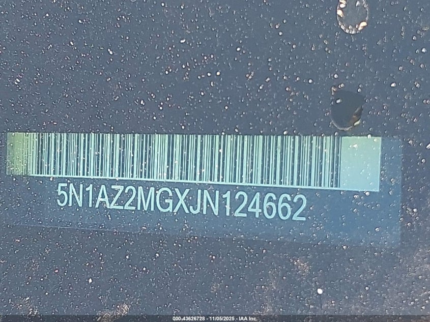 2018 Nissan Murano Sl VIN: 5N1AZ2MGXJN124662 Lot: 43626728