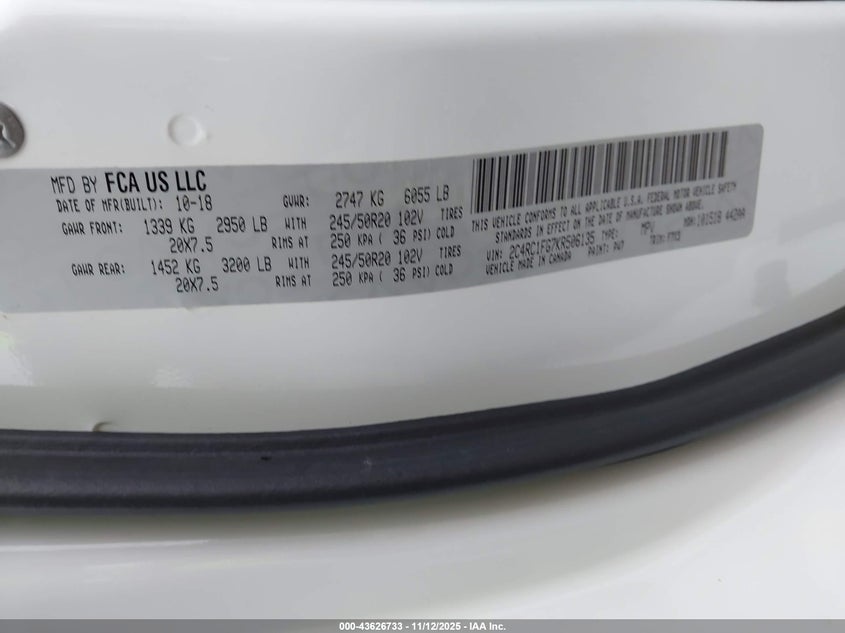 2019 Chrysler Pacifica Touring Plus VIN: 2C4RC1FG7KR506135 Lot: 43626733