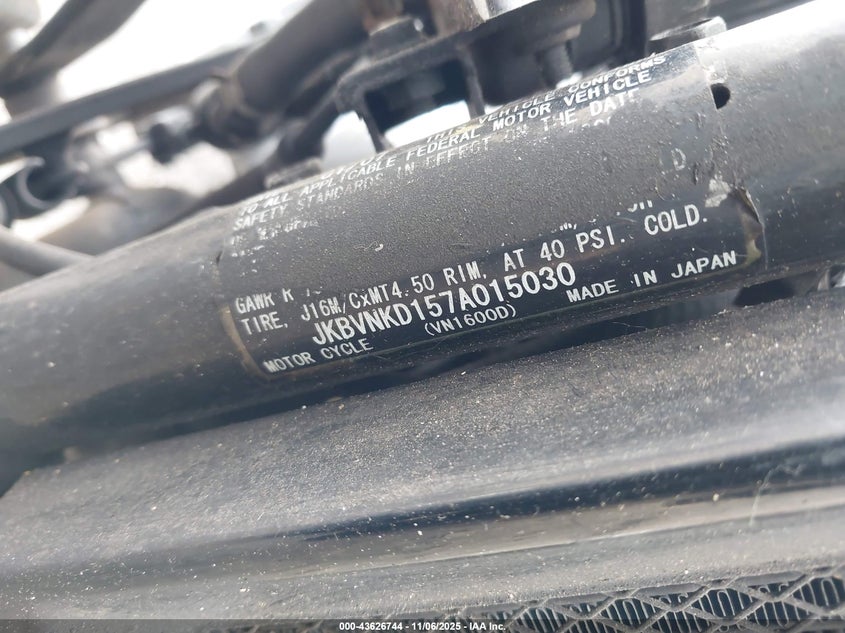 2007 Kawasaki Vn1600 D VIN: JKBVNKD157A015030 Lot: 43626744
