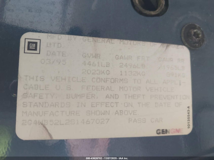 1995 Buick Regal Custom VIN: 2G4WB52L2S1467027 Lot: 43626782