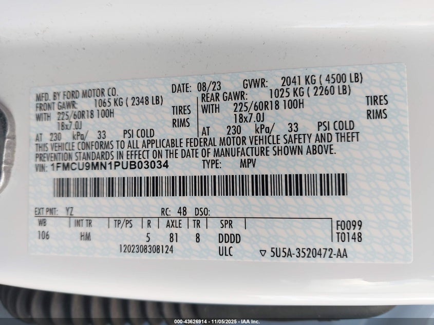 2023 FORD ESCAPE ST-LINE 1FMCU9MN1PUB03034