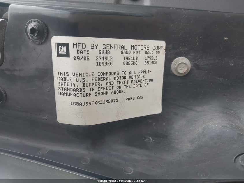 2006 Saturn Ion 2 VIN: 1G8AJ55FX6Z138073 Lot: 43626931