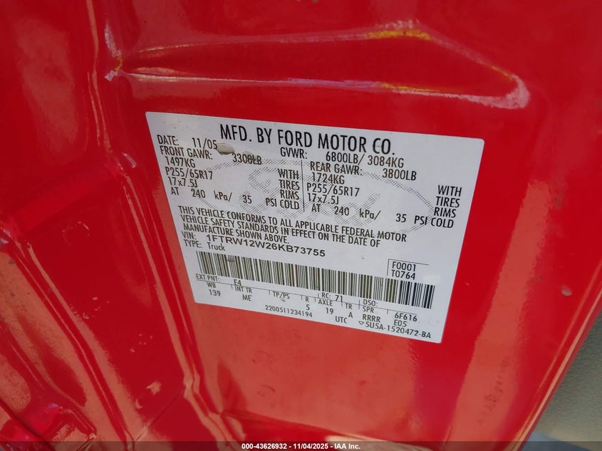1FTRW12W26KB73755 2006 FORD F-150 photo no. 9