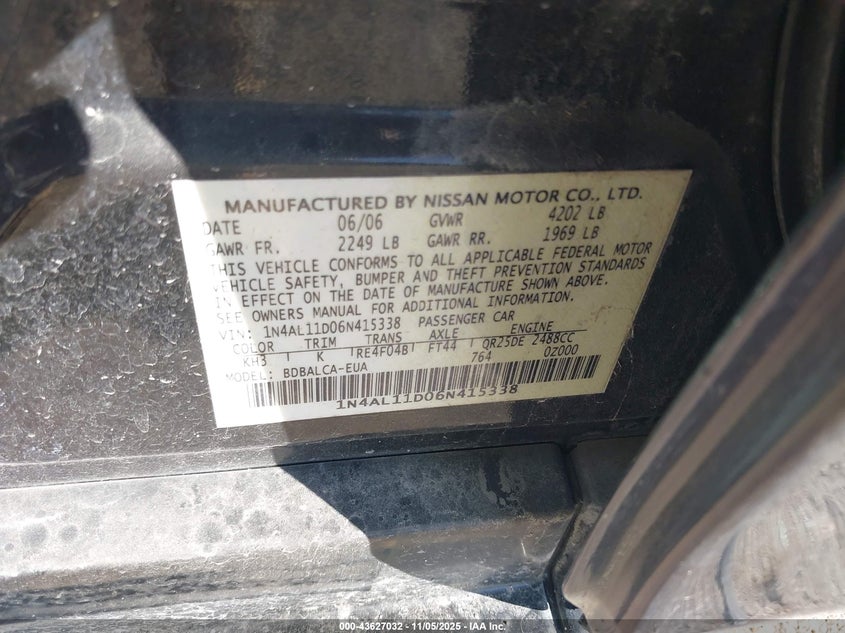 1N4AL11D06N415338 2006 NISSAN ALTIMA photo no. 9