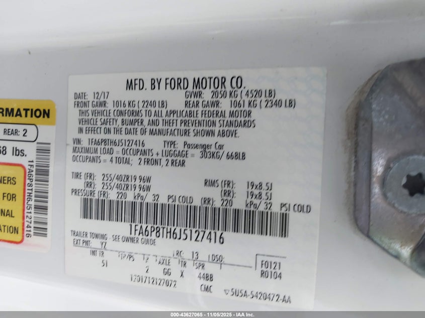 2018 FORD MUSTANG ECOBOOST - 1FA6P8TH6J5127416