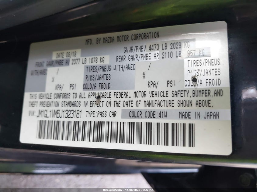 2018 MAZDA MAZDA6 TOURING - JM1GL1VM6J1323181