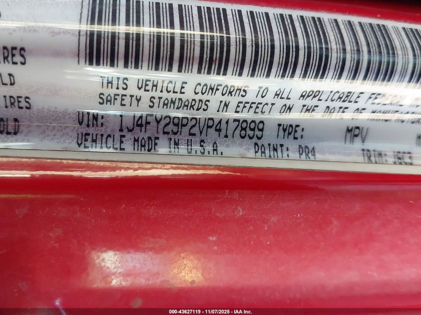 1997 Jeep Wrangler Se VIN: 1J4FY29P2VP417899 Lot: 43627119