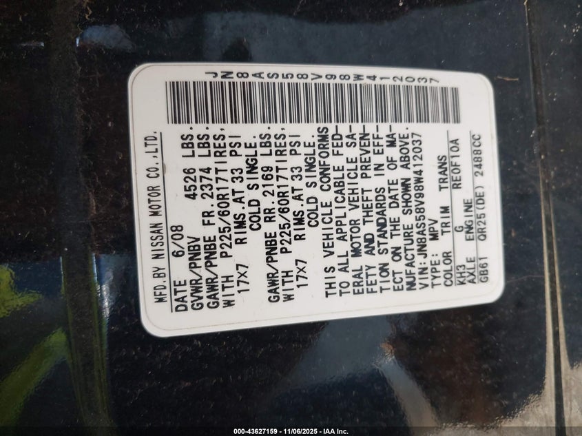 JN8AS58V98W412037 2008 NISSAN ROGUE photo no. 9