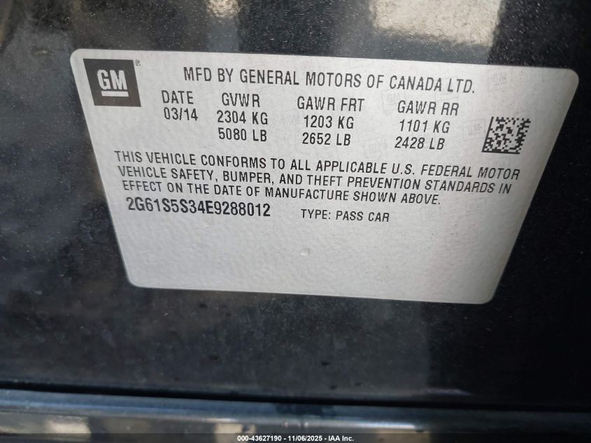 2014 Cadillac Xts Platinum VIN: 2G61S5S34E9288012 Lot: 43627190