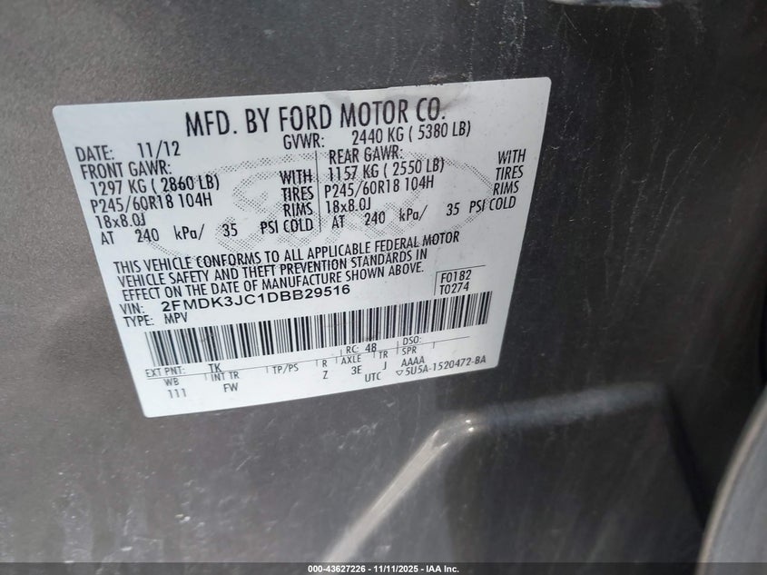 2013 FORD EDGE SEL - 2FMDK3JC1DBB29516