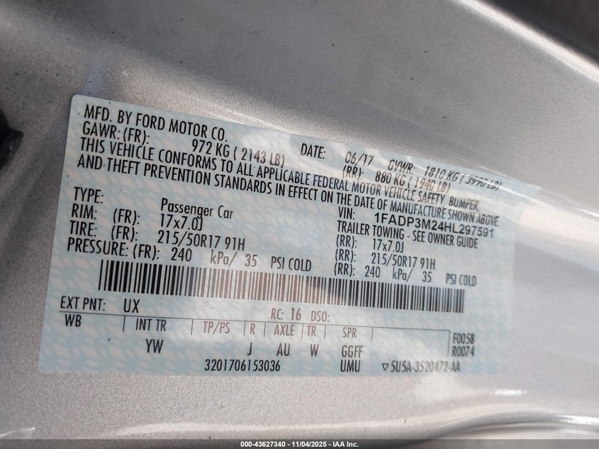 2017 FORD FOCUS SEL - 1FADP3M24HL297591