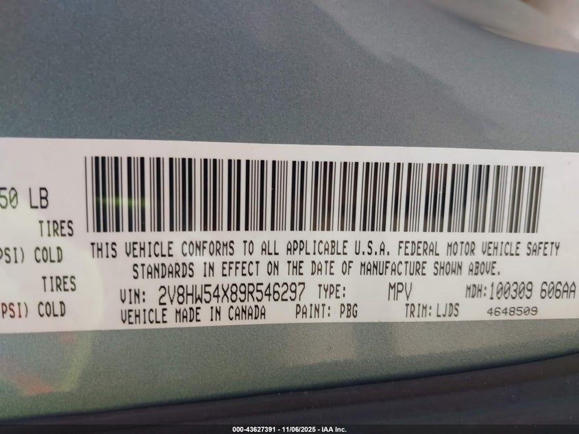 2V8HW54X89R546297 2009 VOLKSWAGEN ROUTAN photo no. 9