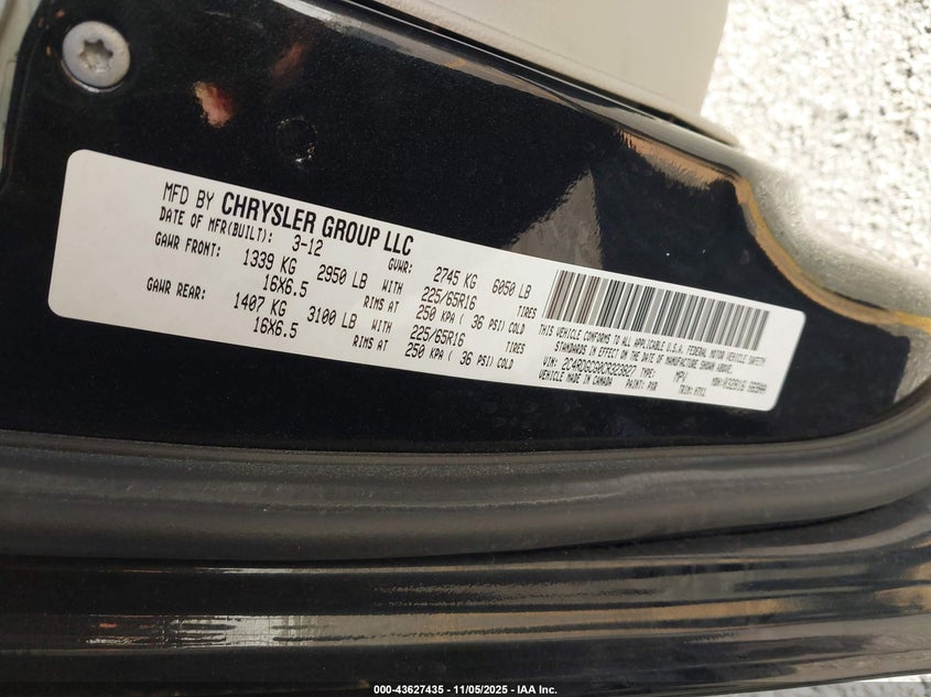 2012 Dodge Grand Caravan Sxt VIN: 2C4RDGCG0CR323827 Lot: 43627435