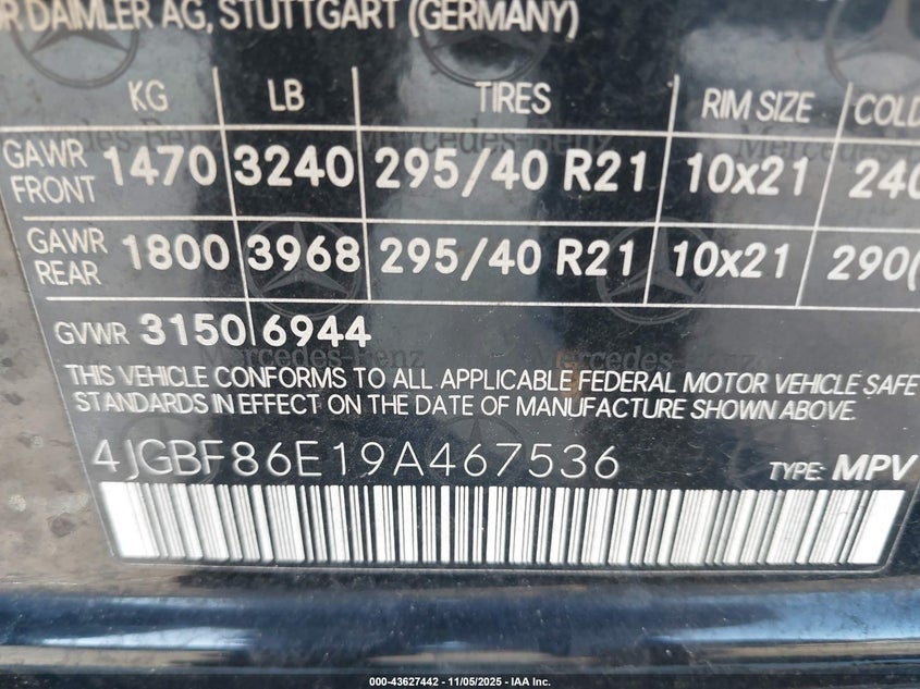 2009 Mercedes-Benz Gl 550 4Matic VIN: 4JGBF86E19A467536 Lot: 43627442