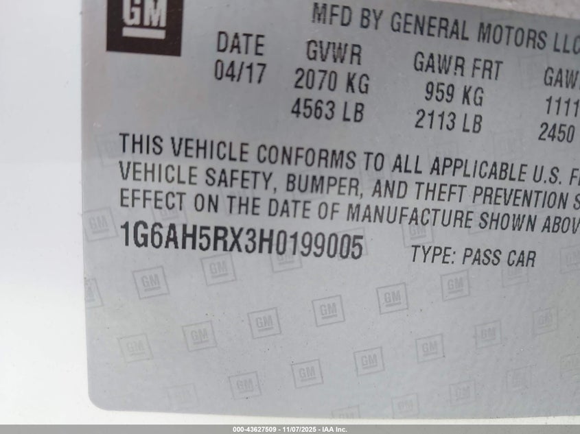 2017 CADILLAC ATS LUXURY - 1G6AH5RX3H0199005